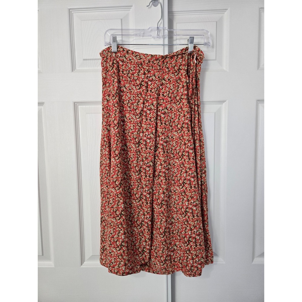 Faithfull The Brand Red Ditsy Floral Wrap Midi Skirt Side Slit Size S Small